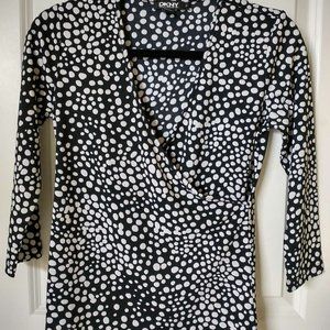 DKNY Black White Random dot Wrap Top Size P